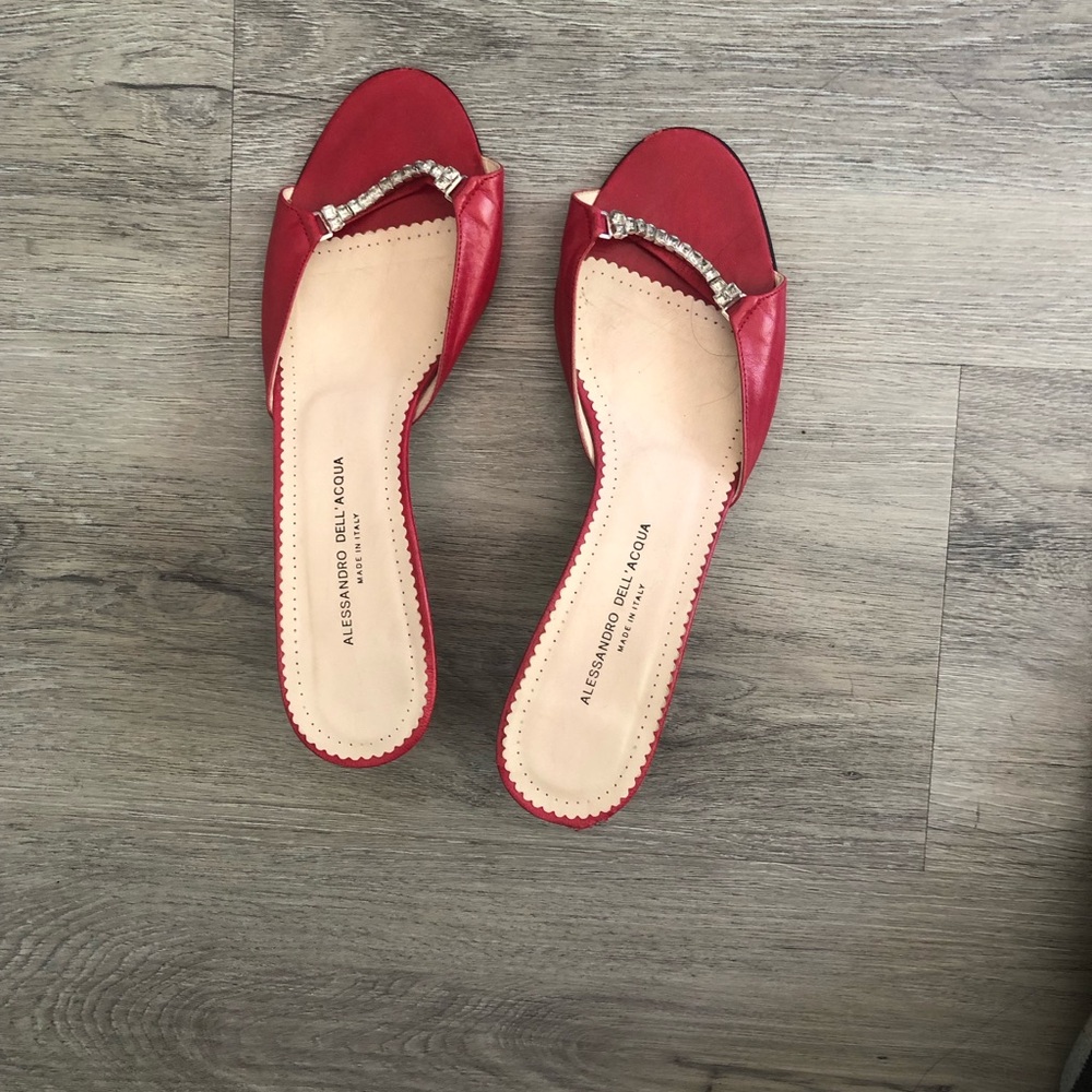 Alessandro Dell'Acqua Red Mules with Pointed Toe and Decorative Detail